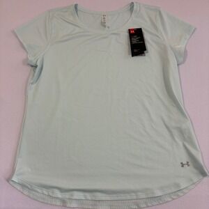 Under Armour HeatGear Fitted TShirt Womens XL Mint Green Reflective Short Sleeve